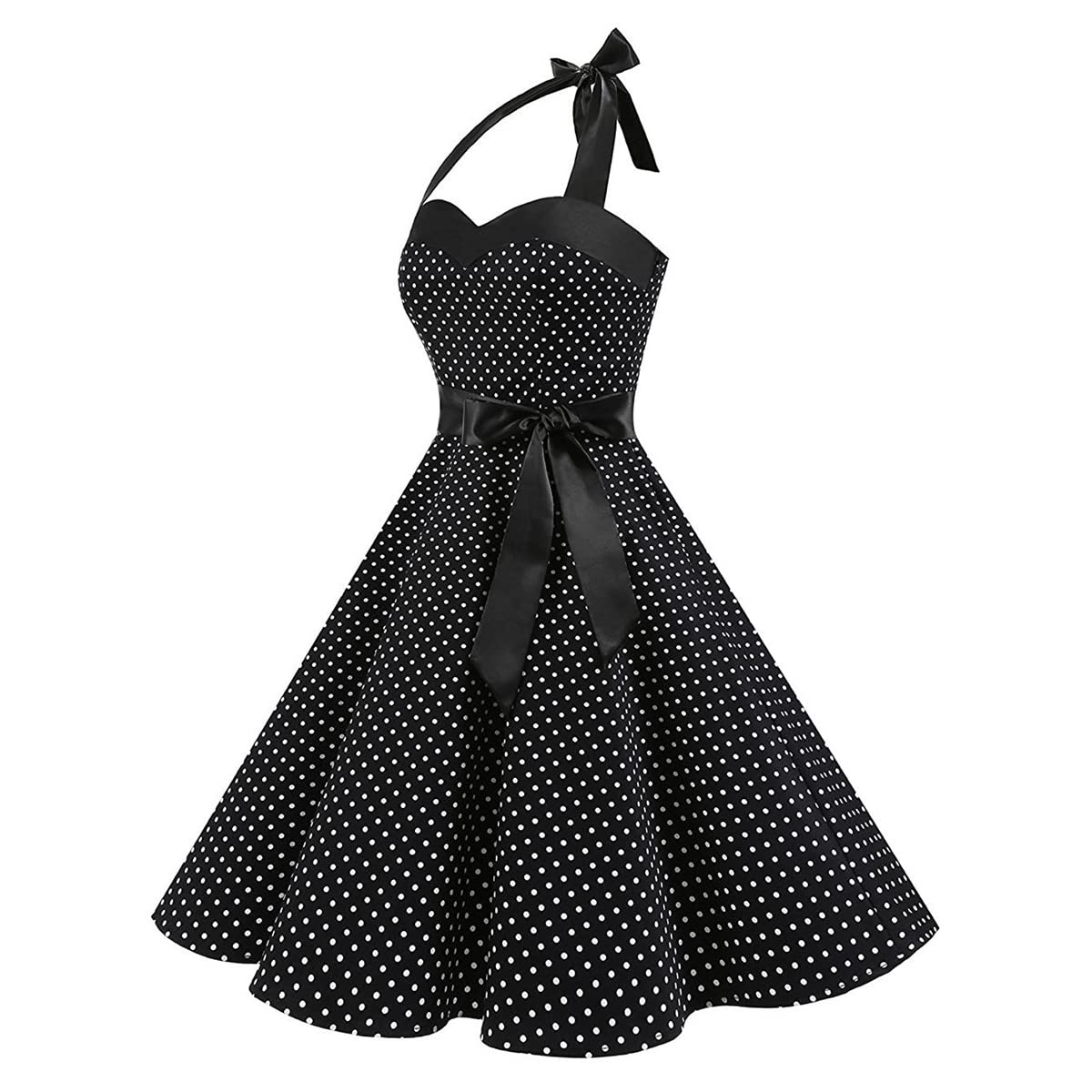 Long Retro Polka Dress For Ladies Lace Up A-line Bow Off Shoulder Party Dresses